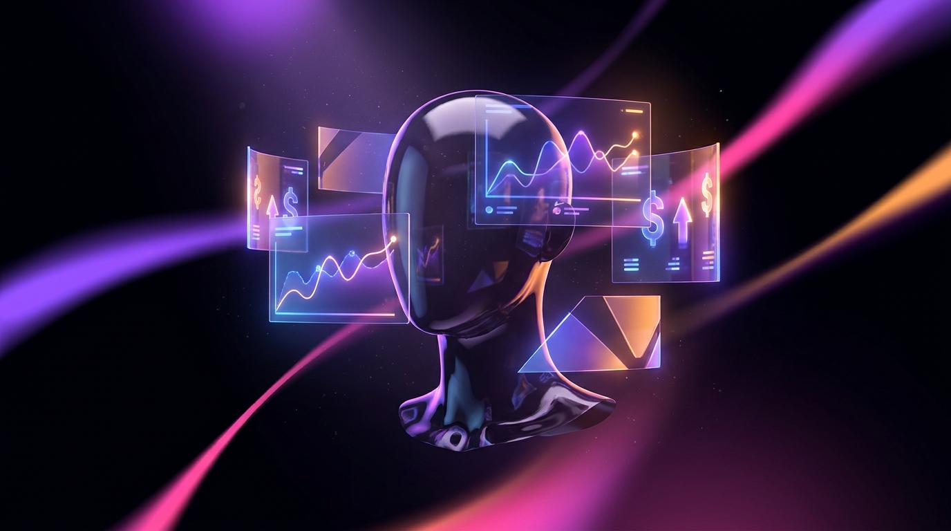 Glowing digital avatar holding a gold coin on a dark background