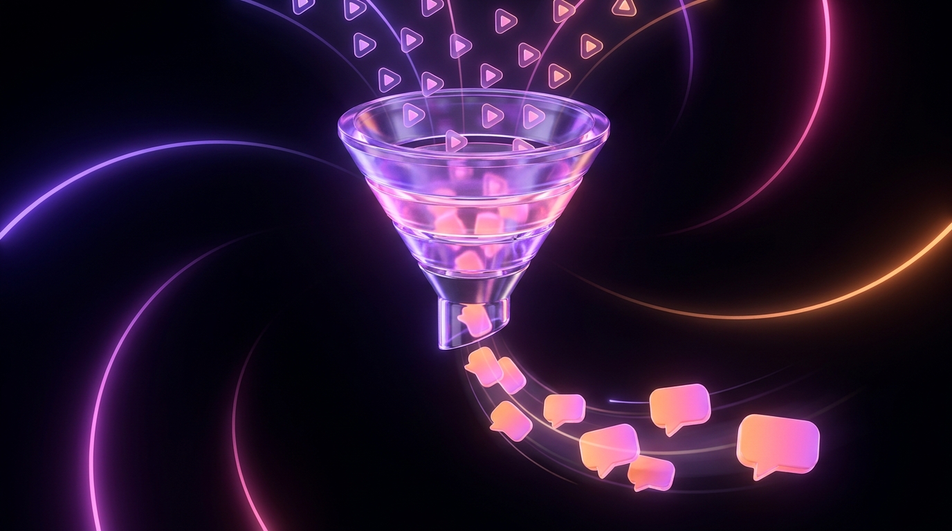Glowing smartphone connected to a digital funnel and chat bubbles