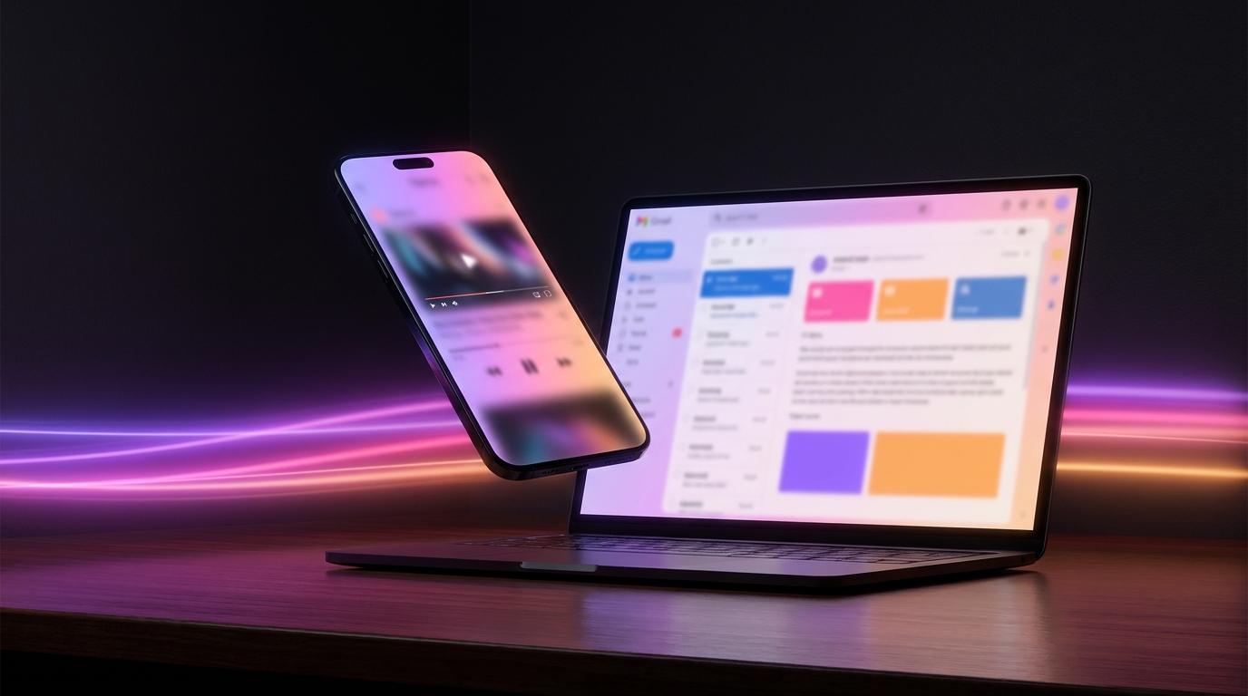 A glowing digital envelope opening to reveal a video play button