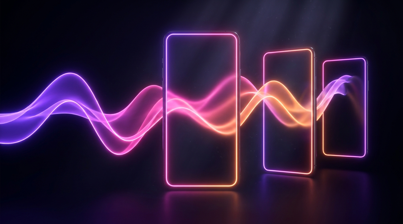 A glowing microphone transitioning into a vertical smartphone screen on a dark background