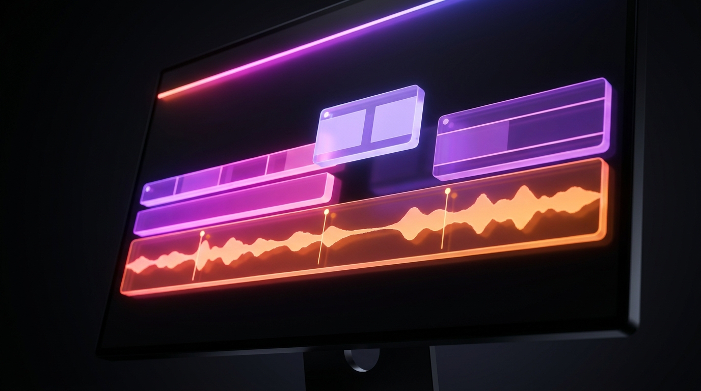 A digital video timeline merging into a vertical smartphone screen