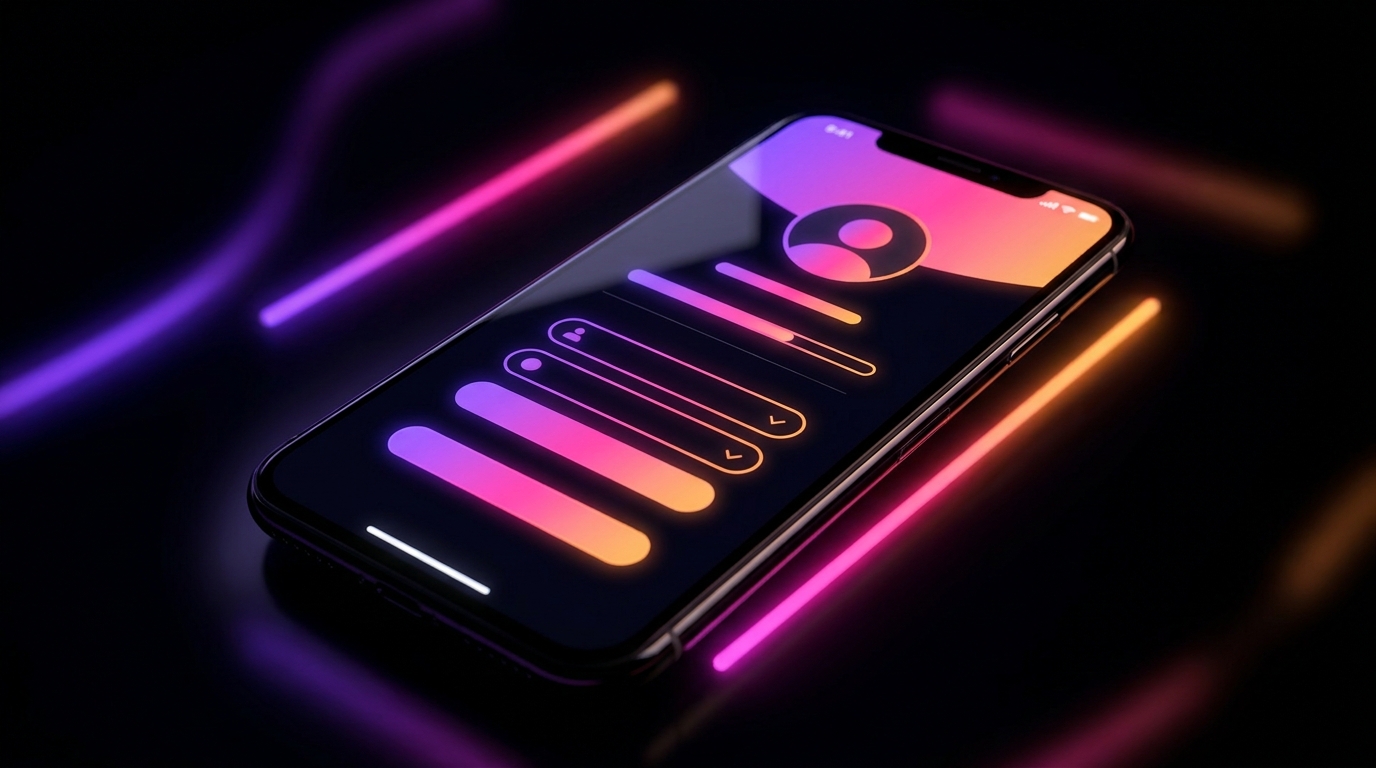 Floating smartphone displaying a glowing checklist against a dark background