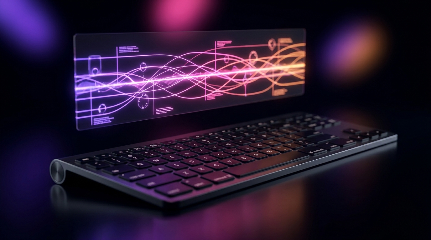 Digital video timeline intersecting with glowing AI neural network nodes