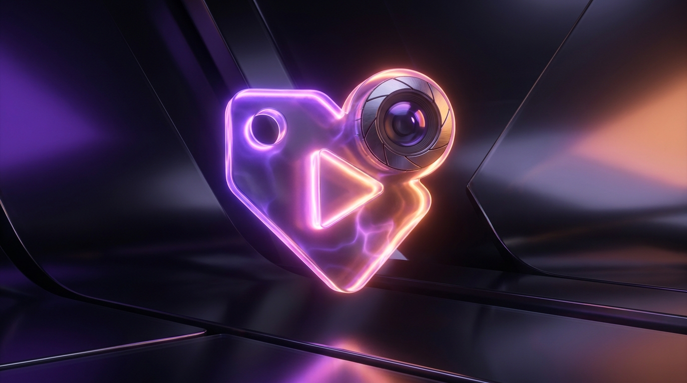 Glowing price tag on a futuristic video play button with neon accents.