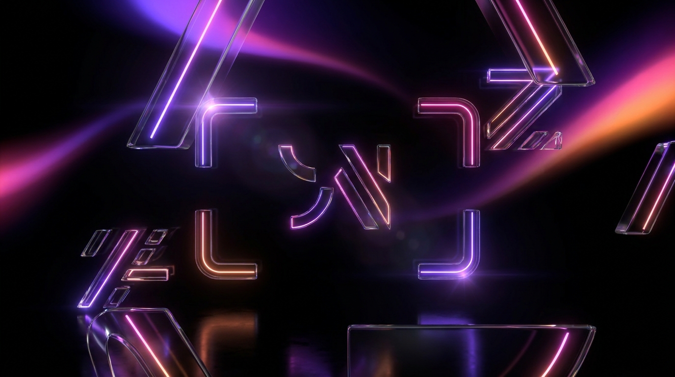 Glowing 3D typography letters floating above a video editing timeline