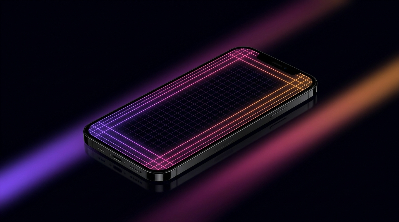 Abstract vertical video framing with glowing neon safe zone guidelines
