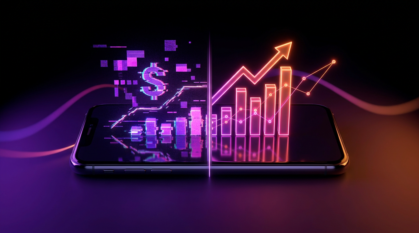 3D glowing AI brain surrounded by floating speech bubbles in neon purple and orange