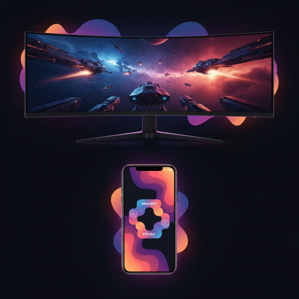 Ultrawide screen being divided into a vertical 9:16 format with neon highlights