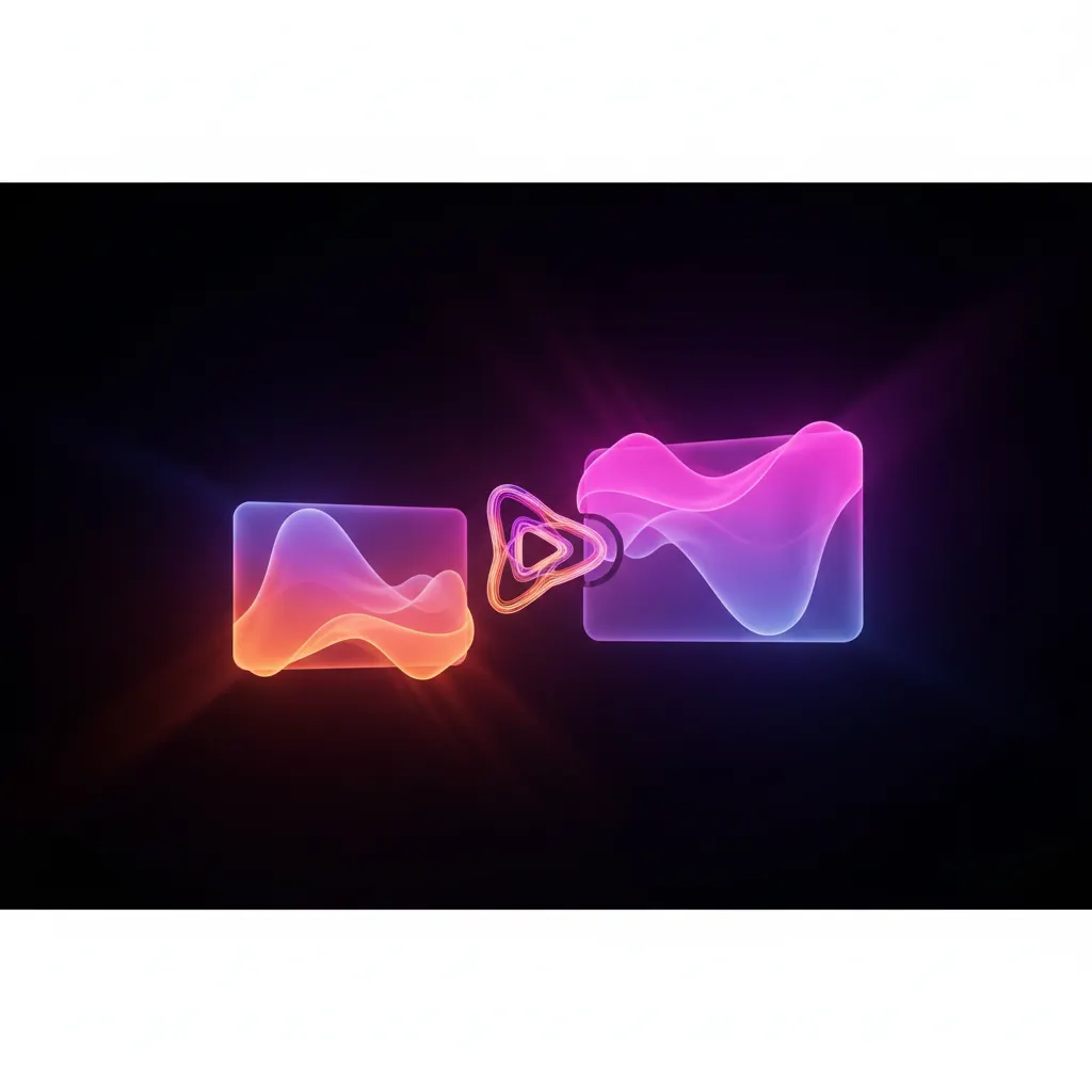 A glowing play button hovers over a smartphone showing a vertical video interface.